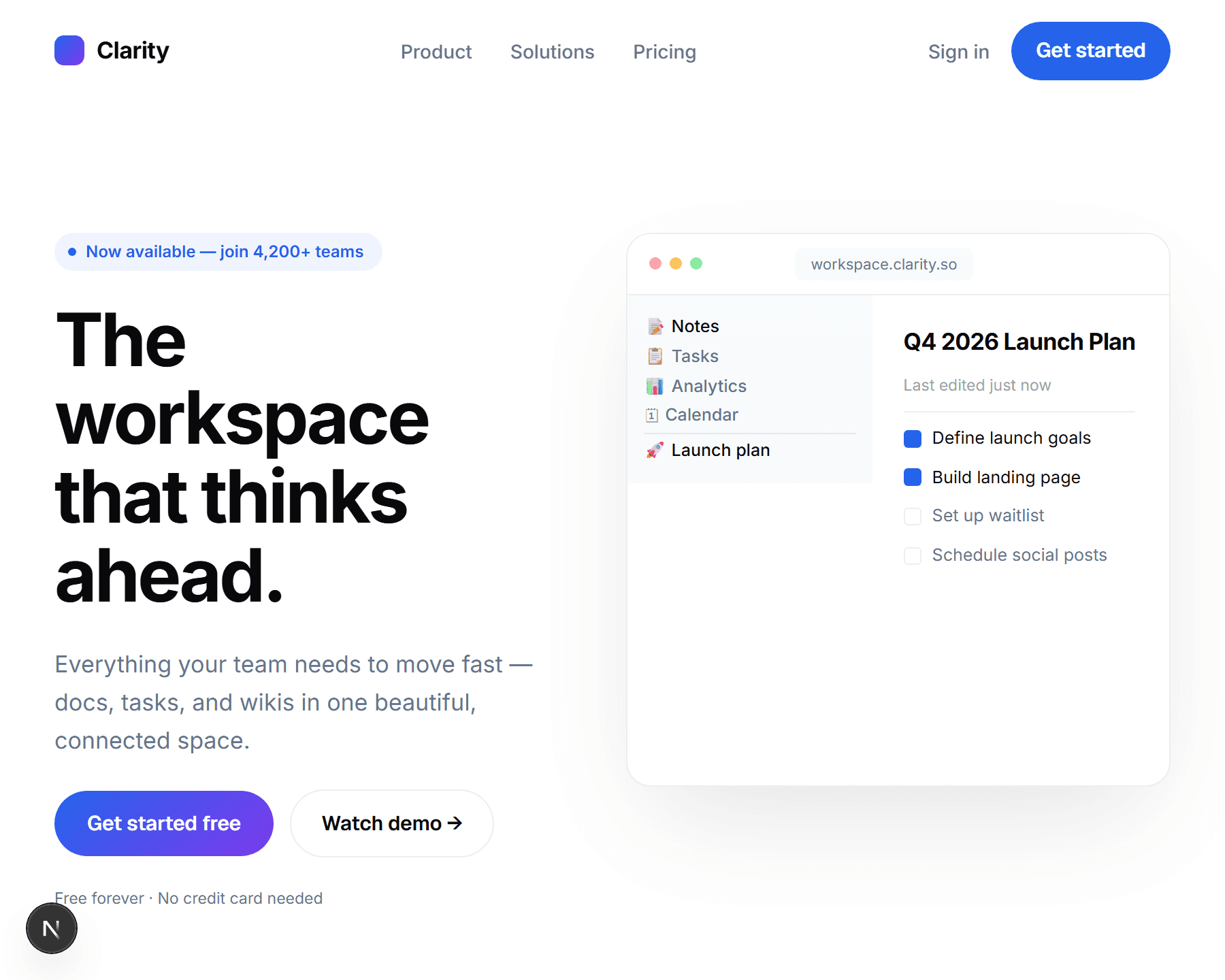 Clarity launch page preview