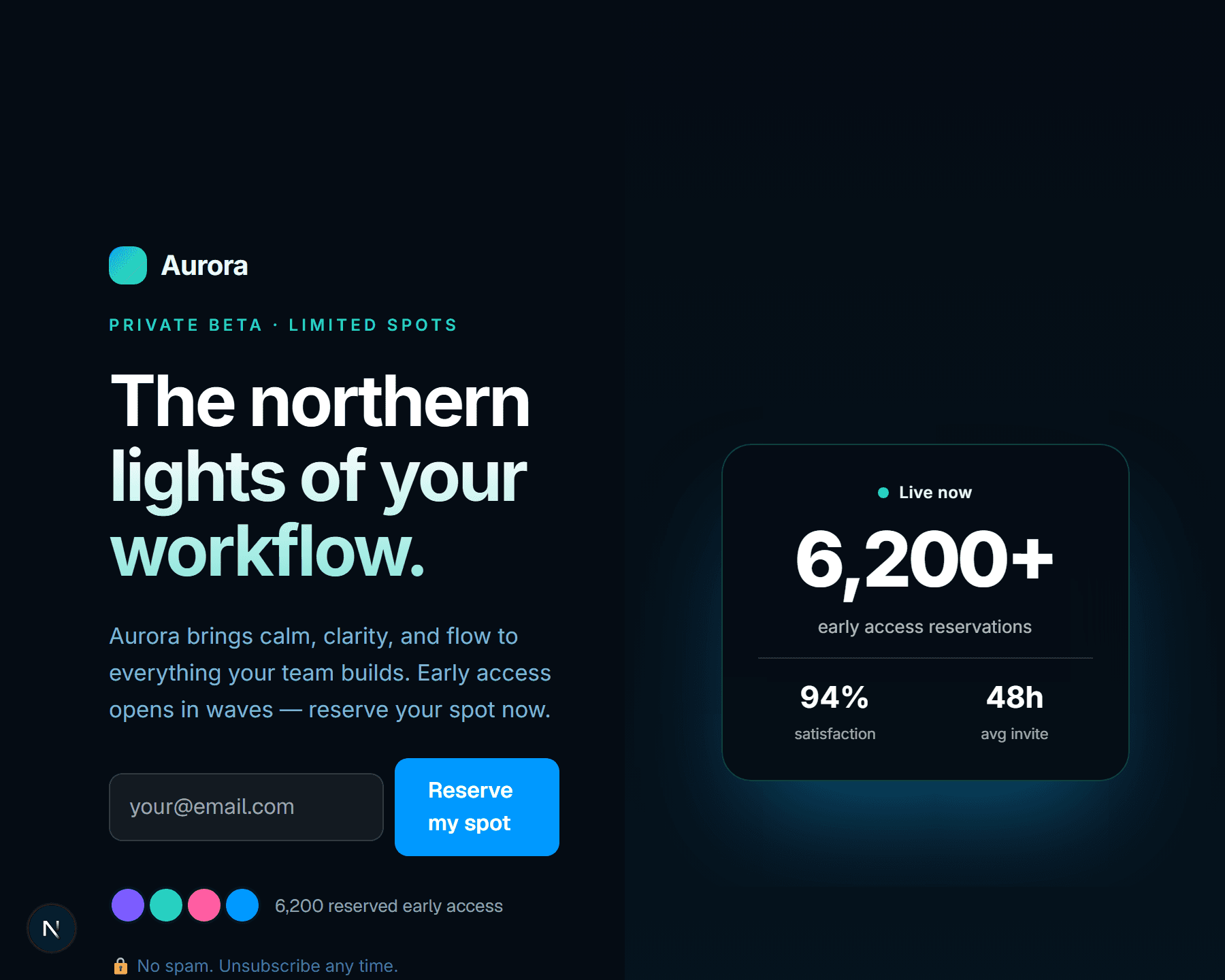 Aurora launch page preview