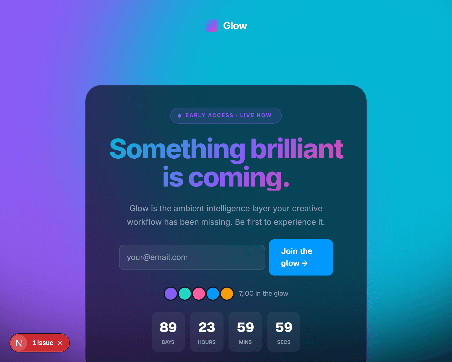 Glow launch page preview