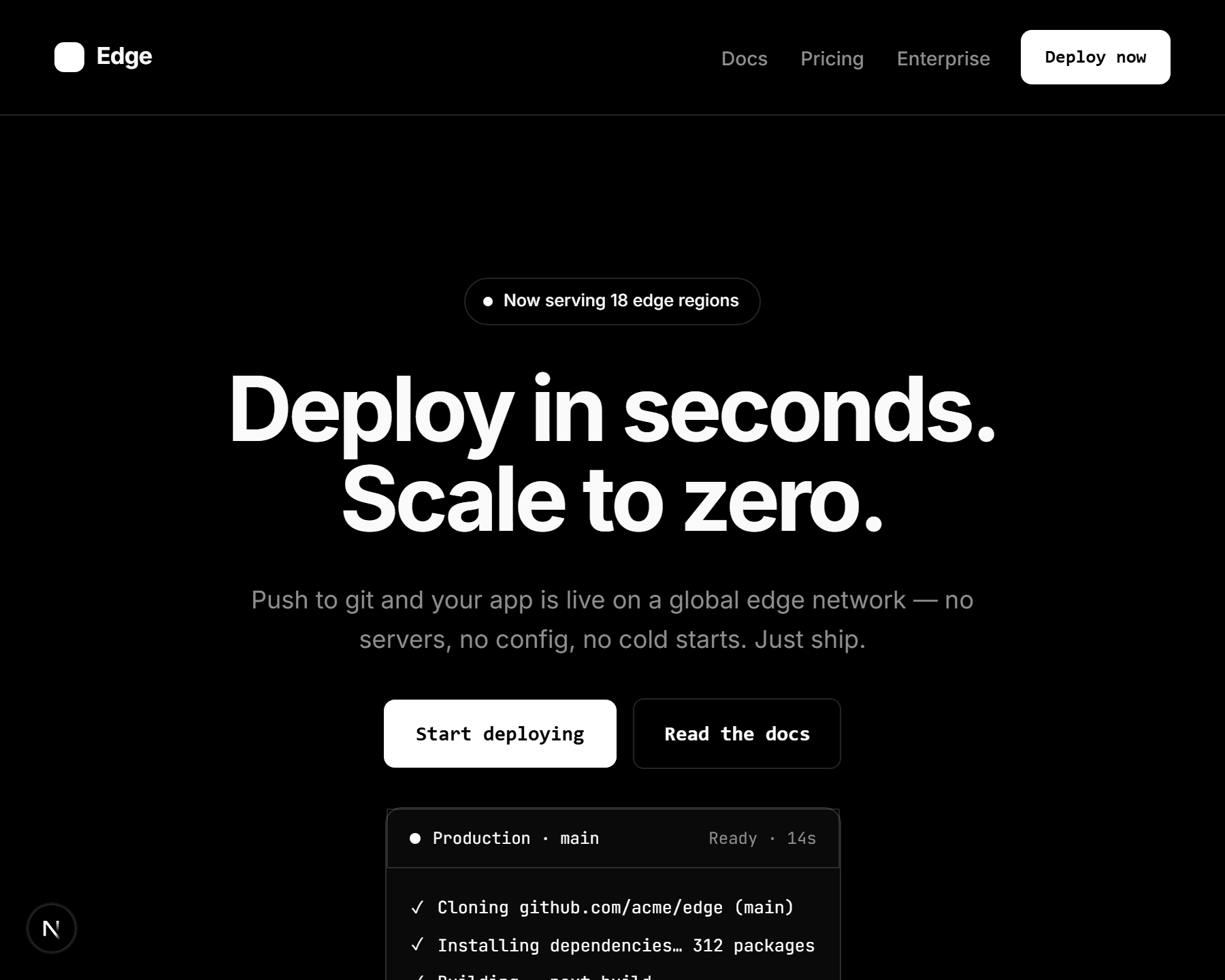 Vercel Style Landing launch page preview