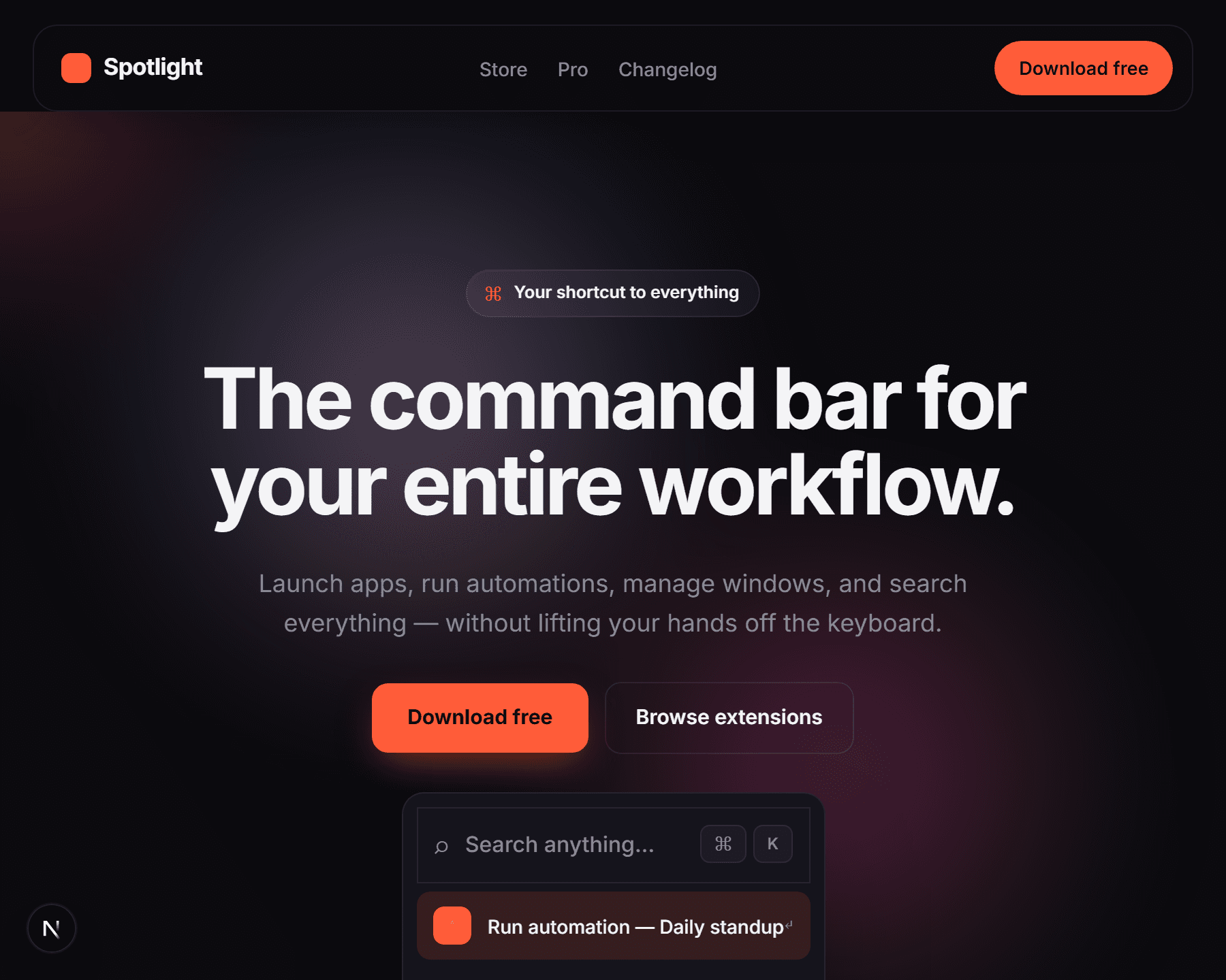 Raycast Style Landing launch page preview