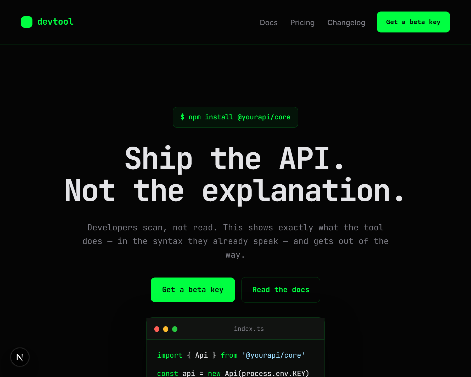 Developer Tools Landing template preview