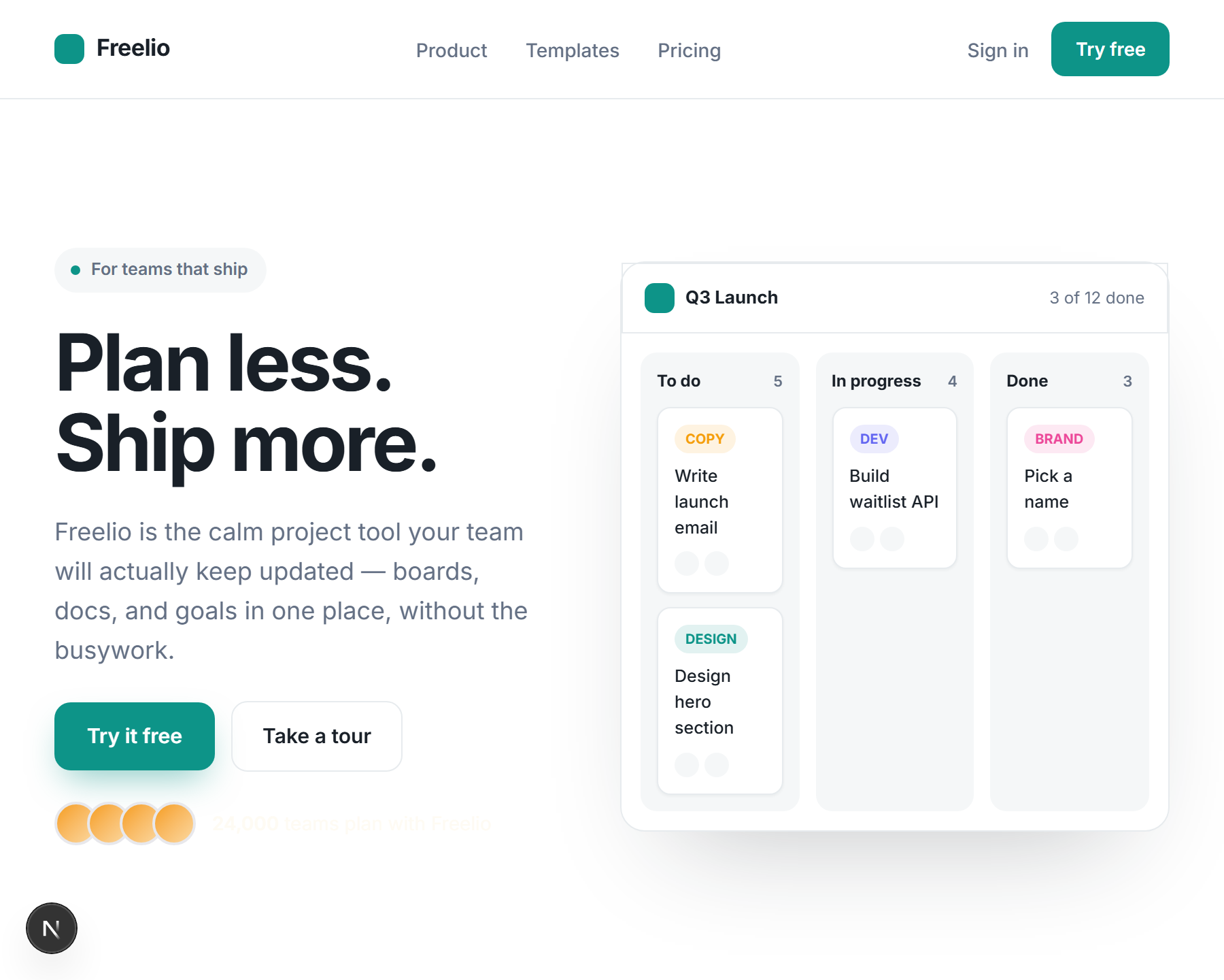 Productivity App Landing template preview