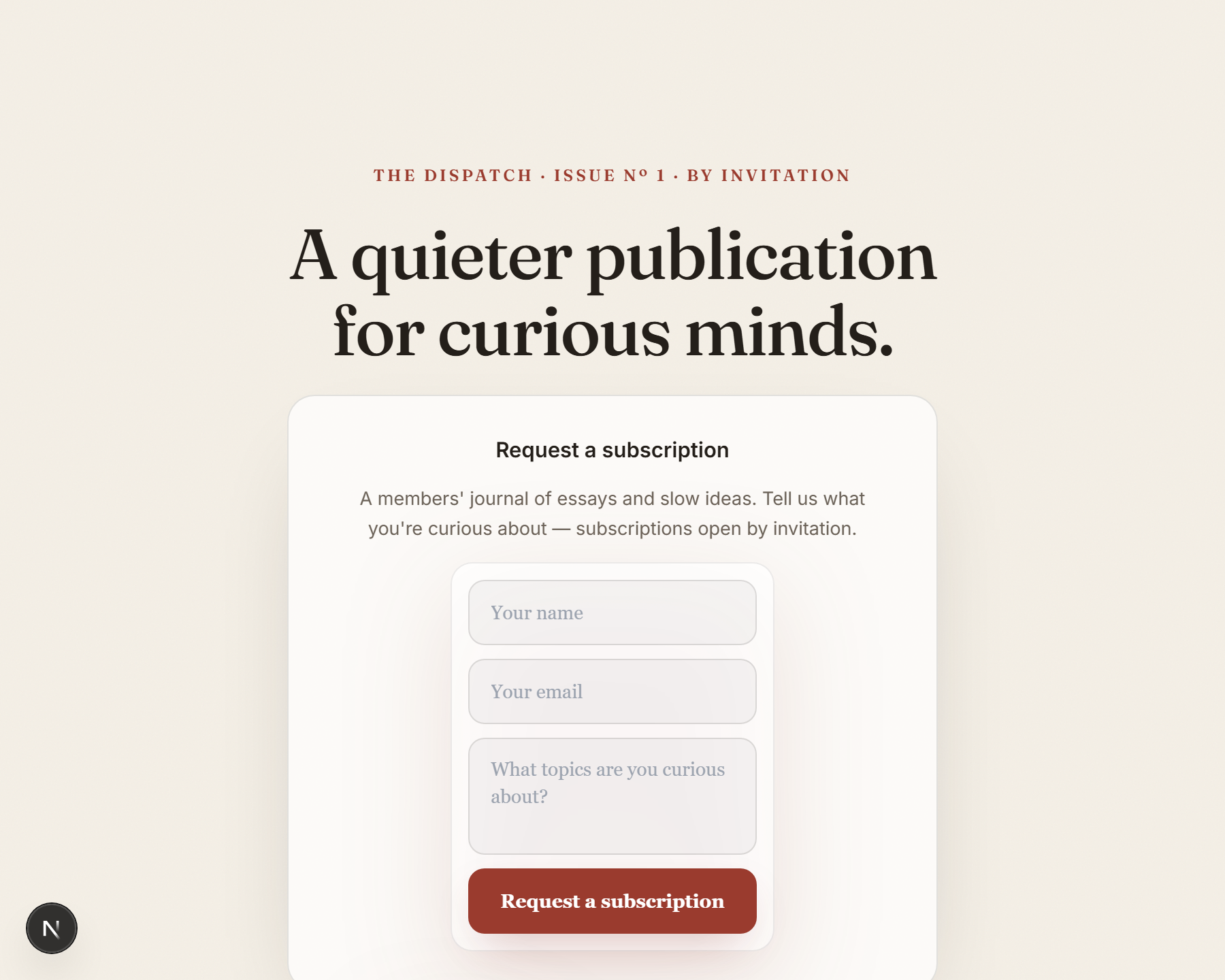 The Dispatch template preview
